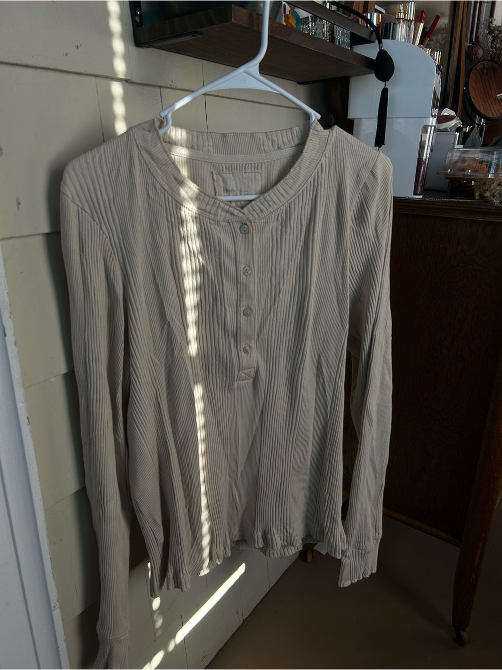Aerie Cream Ribbed Mandarin Collar Blouse